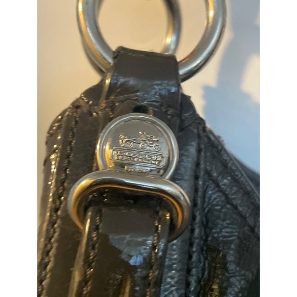 Coach Black patent Leather Handbags with Three Compartments /Pleated Front/Silve - Picture 6 of 13